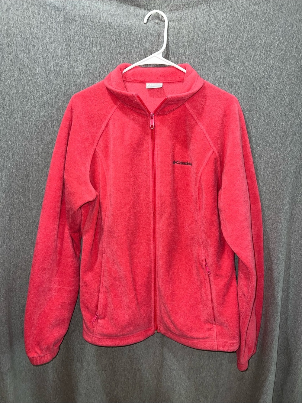 Columbia‎ Womens Coral Pink Full Zip Fleece Jacket XL Stand Collar Outdoor Layer